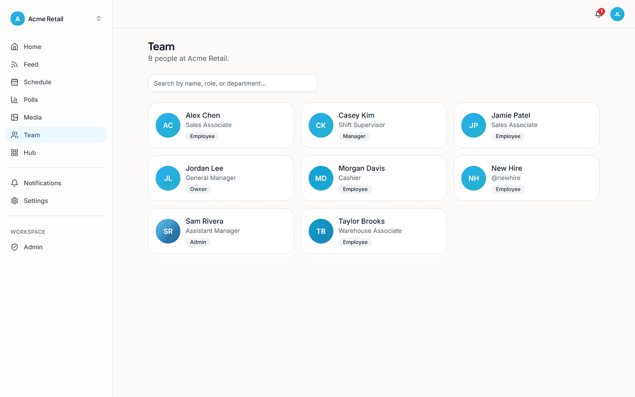 Breakroom team directory grid